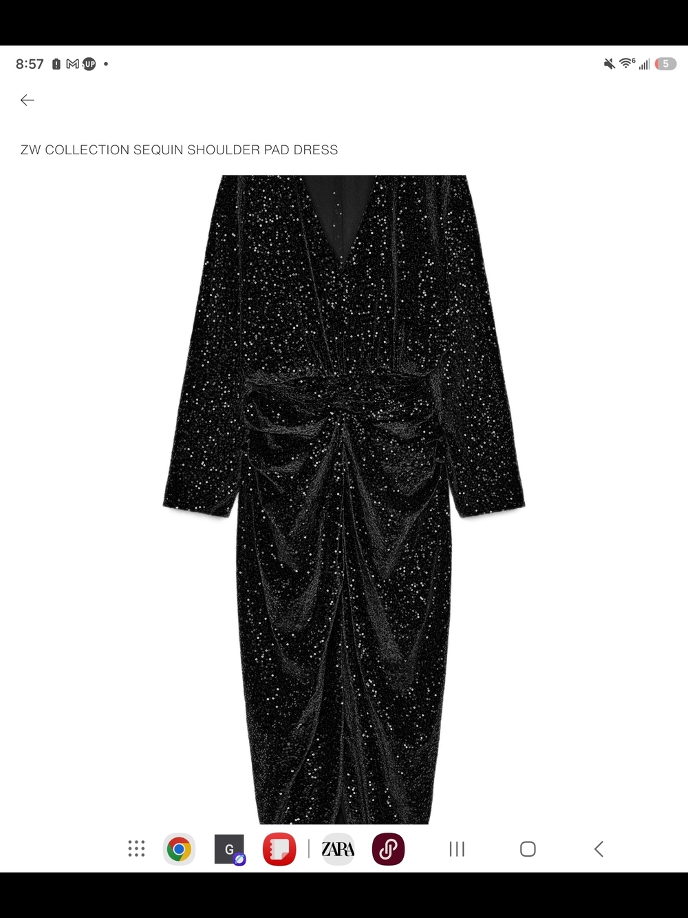Zara Black Sequin Long Sleeve Ruched Dress